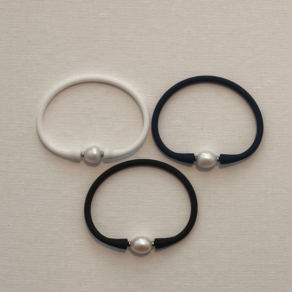 Freshwater Pearl Rocker Bracelet Set - White, Navy, Black